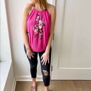 Pink floral button back halter top size small